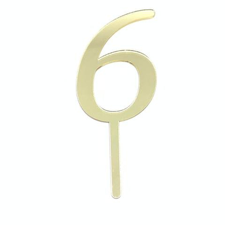 Мини-топпер из оргстекла "Цифра 6" золото