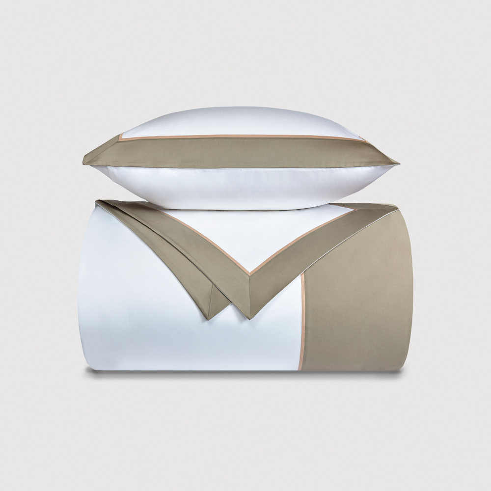 Постельное белье 2 спальное евро Сlaire&Caroll Frame белое с оливково-бежевым