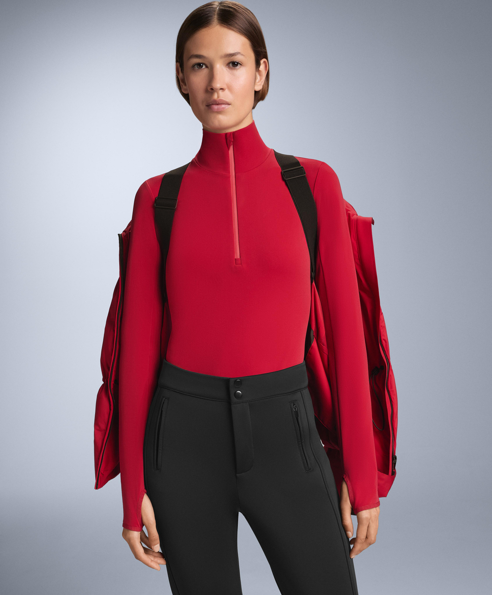 Oysho Термофутболка с застёжкой-молнией на половину длины, красный