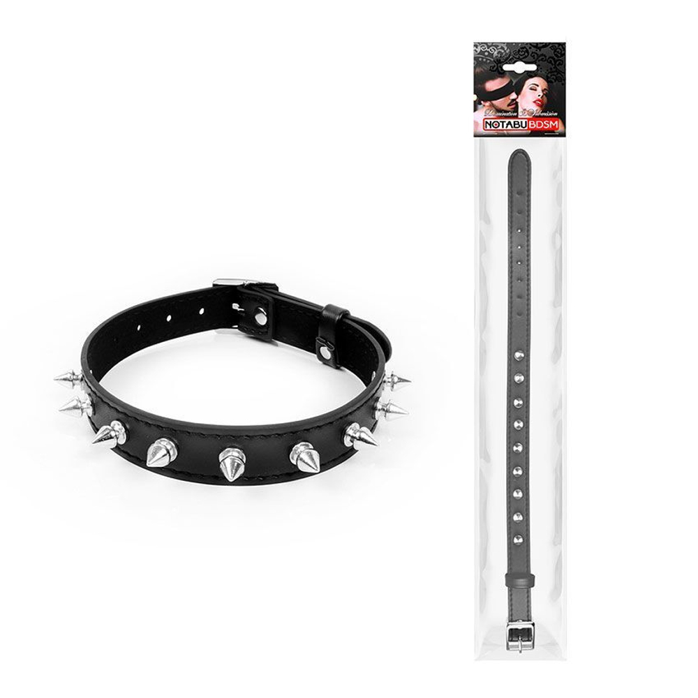 Черный ошейник с серебристыми шипами (Цвет: черный с серебристым)