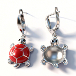 Ювелирные серьги"Черепаха" из серебра 925 пробы,вставка эмаль,фианиты