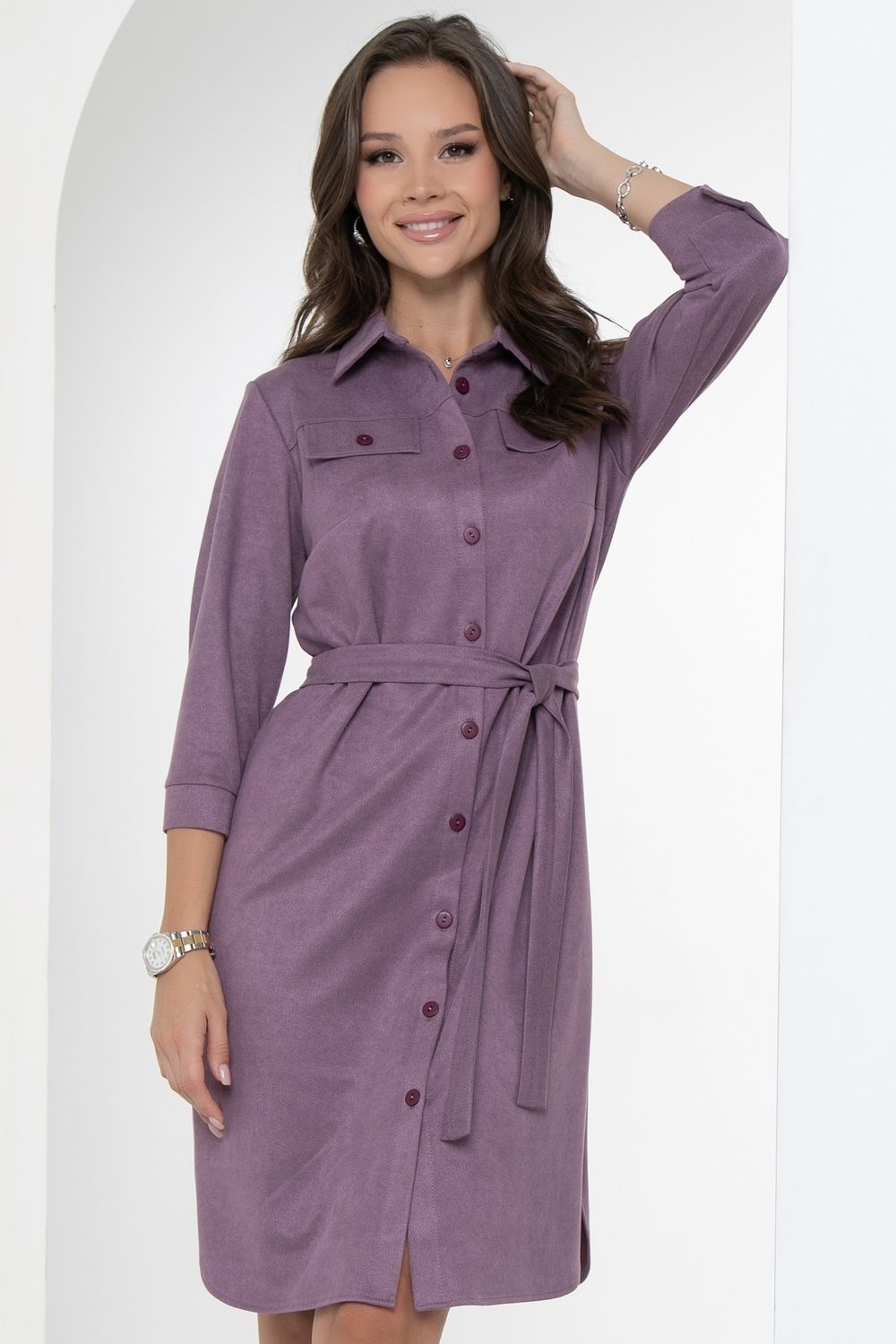 Платье-рубашка Сидни (вельвет, вайолет) Diolche (Акция)