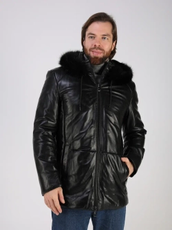 Куртка зимняя кожаная с капюшоном пуховик
