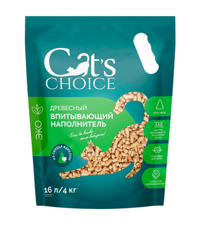 Cat's choice Древесный впитывающий наполнитель 16л/4кг.