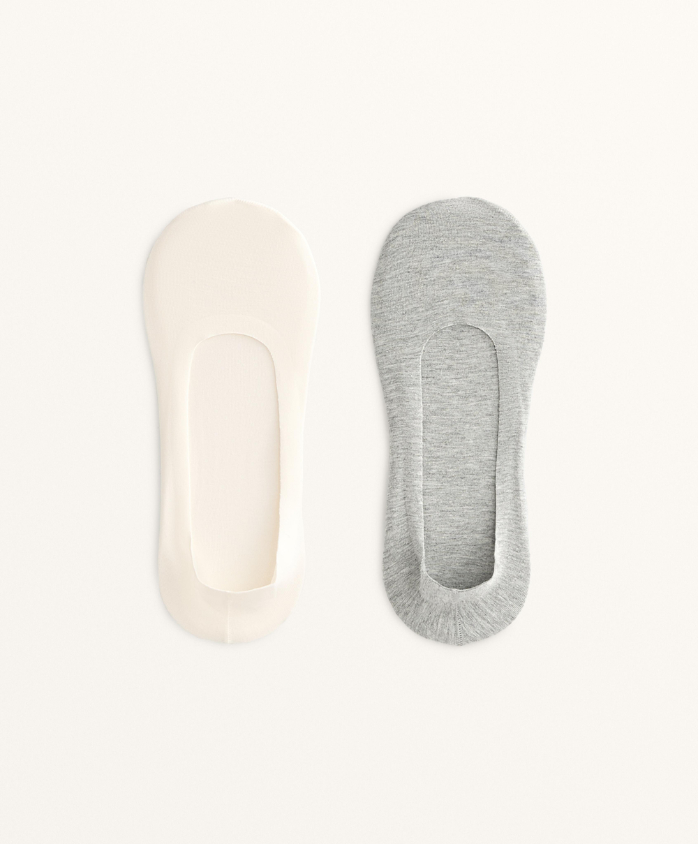 OYSHO Набор из двух пар невидимых носков средней толщины из хлопковой смеси, экрю