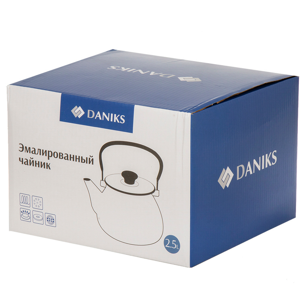 Чайник сталь, эмал, 2.5 л, ручка металл, Daniks, Белый мрамор, индукц, Y4-8972