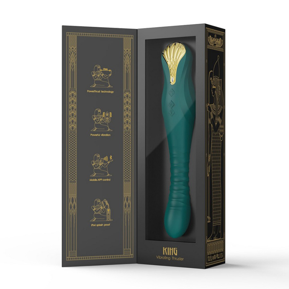 Зеленый вибратор 30,2см с поступательными движениями Zalo King Vibrating Thruster Turquoise Green