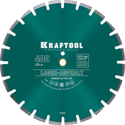 KRAFTOOL Laser-Asphalt, 400 мм, (25.4/20 мм, 10 х 3.4 мм), сегментный алмазный диск (36687-400)