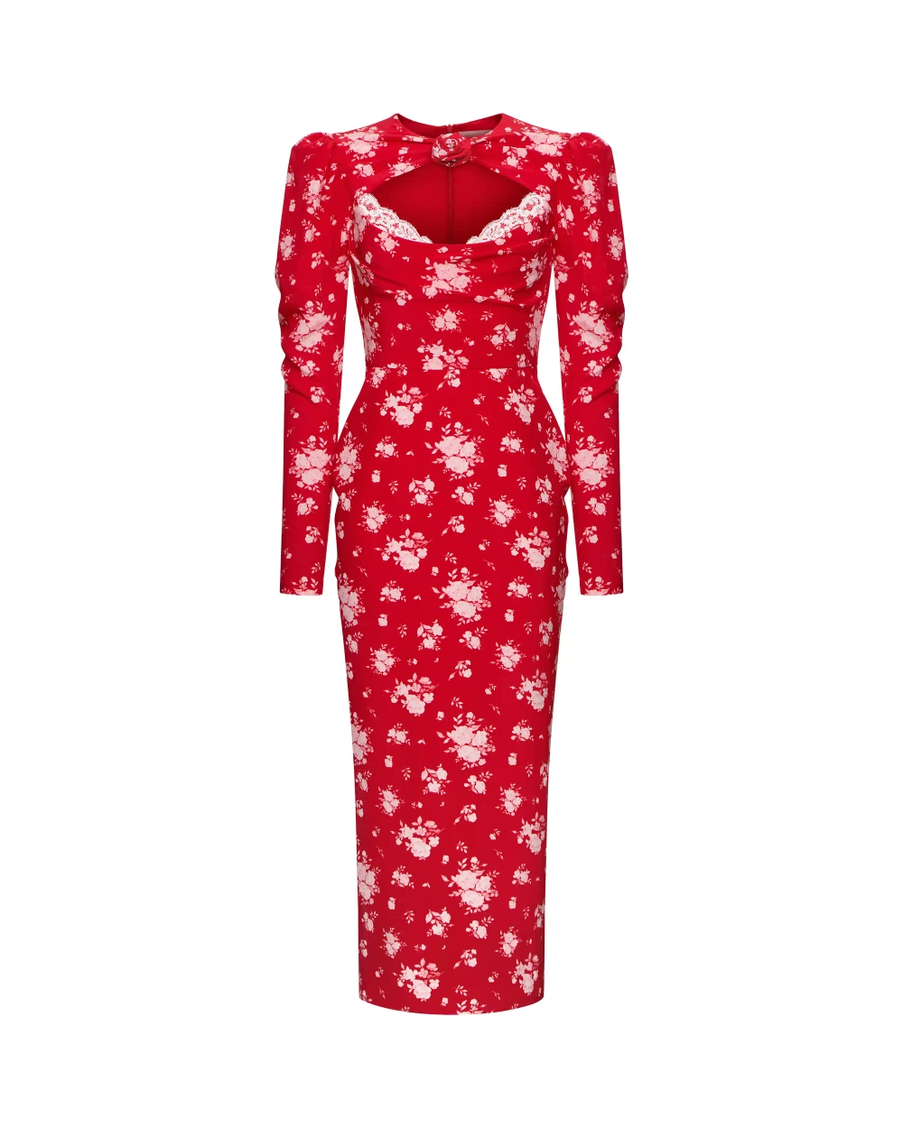 Macel midi, платье миди из красного крепдешина с цветочным принтом
