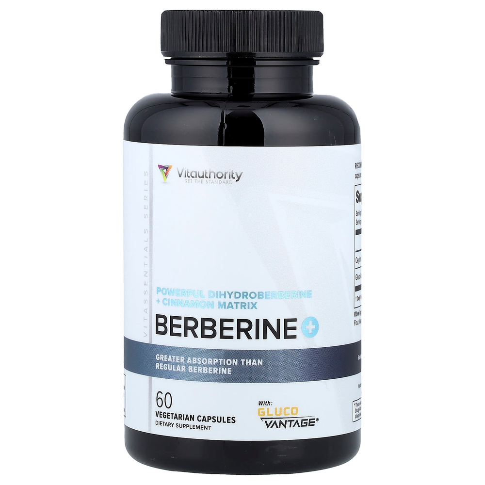 Vitauthority, берберин +, 60 вегетарианских капсул