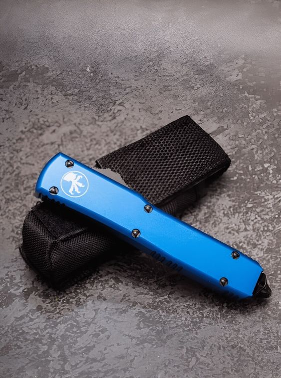 Тактический нож фронтально выкидной автоматический Microtech Синий