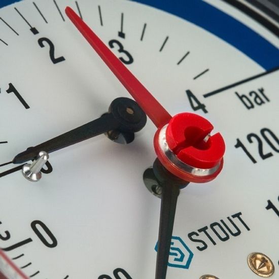 Термоманометр аксиальный Stout 1/2", 4 бара, +120°С, 80 мм с запорным клапаном (SIM-0005-800415)