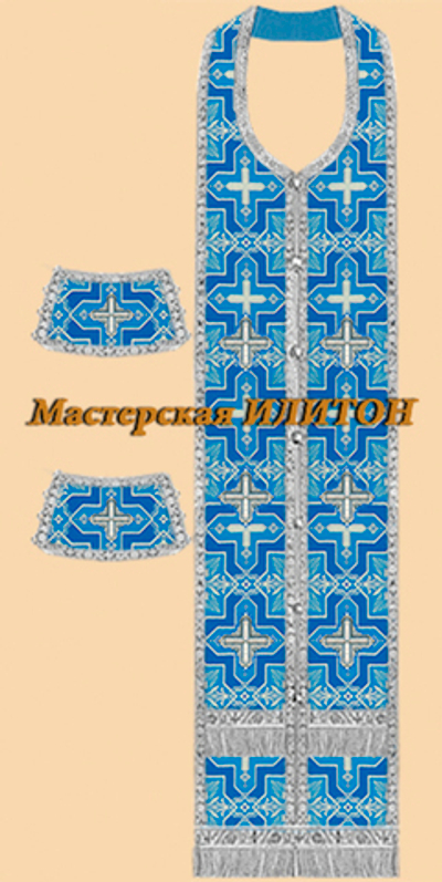 Требный комплект голубой с серебром из шелка.