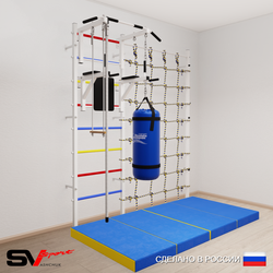 Шведская стенка Sv Sport 57650 (Турник стандарт/Брусья/Канат/Трапеция/Цепь/Мешок 15кг/Мат 2м/Канатный лаз)