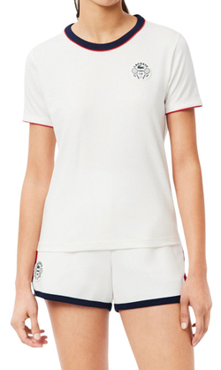 Женская теннисная футболка Lacoste Ultra Dry Tennis Heritage Badge - white/navy blue