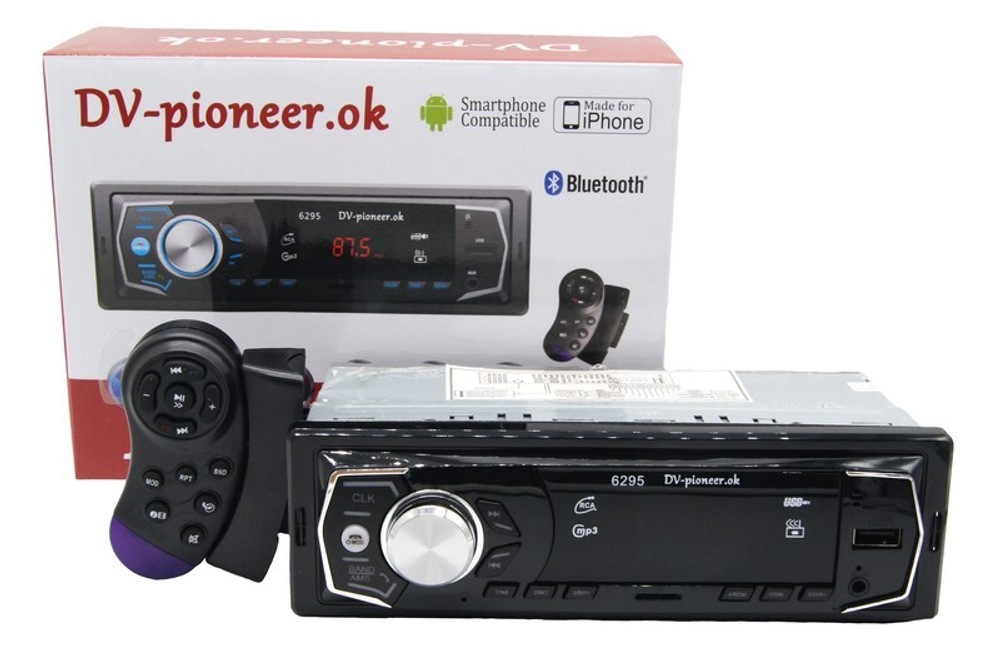 Автомагнитола DV-Pionir ok JSD-6295, Bluetooth цветная подсветка, usb, micro, aux, fm, пульт