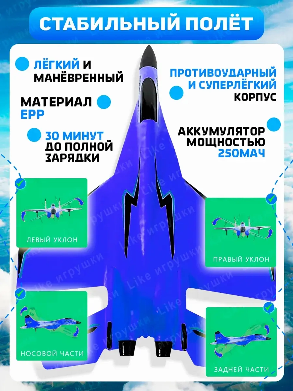 Радиоуправляемый летающий самолет на пульте управления