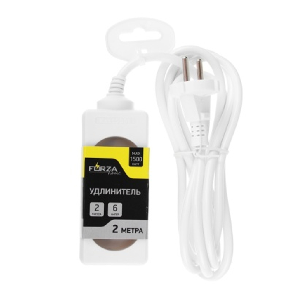 Удлинитель 2 гнезда евророзетка 1500Вт 2м FORZA (50шт/кор)