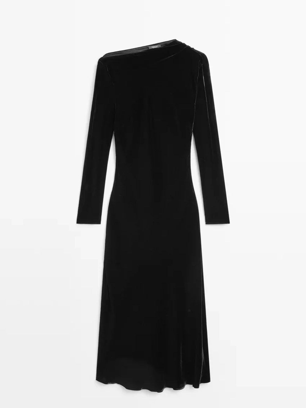Massimo Dutti Длинное бархатное платье с вырезом-лодочкой, черный