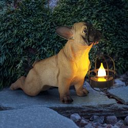 Садовая фигура ЭРА ERASF22-04 на солнечной батарее полистоун Французский бульдог 33 см | Садовые декоративные светильники