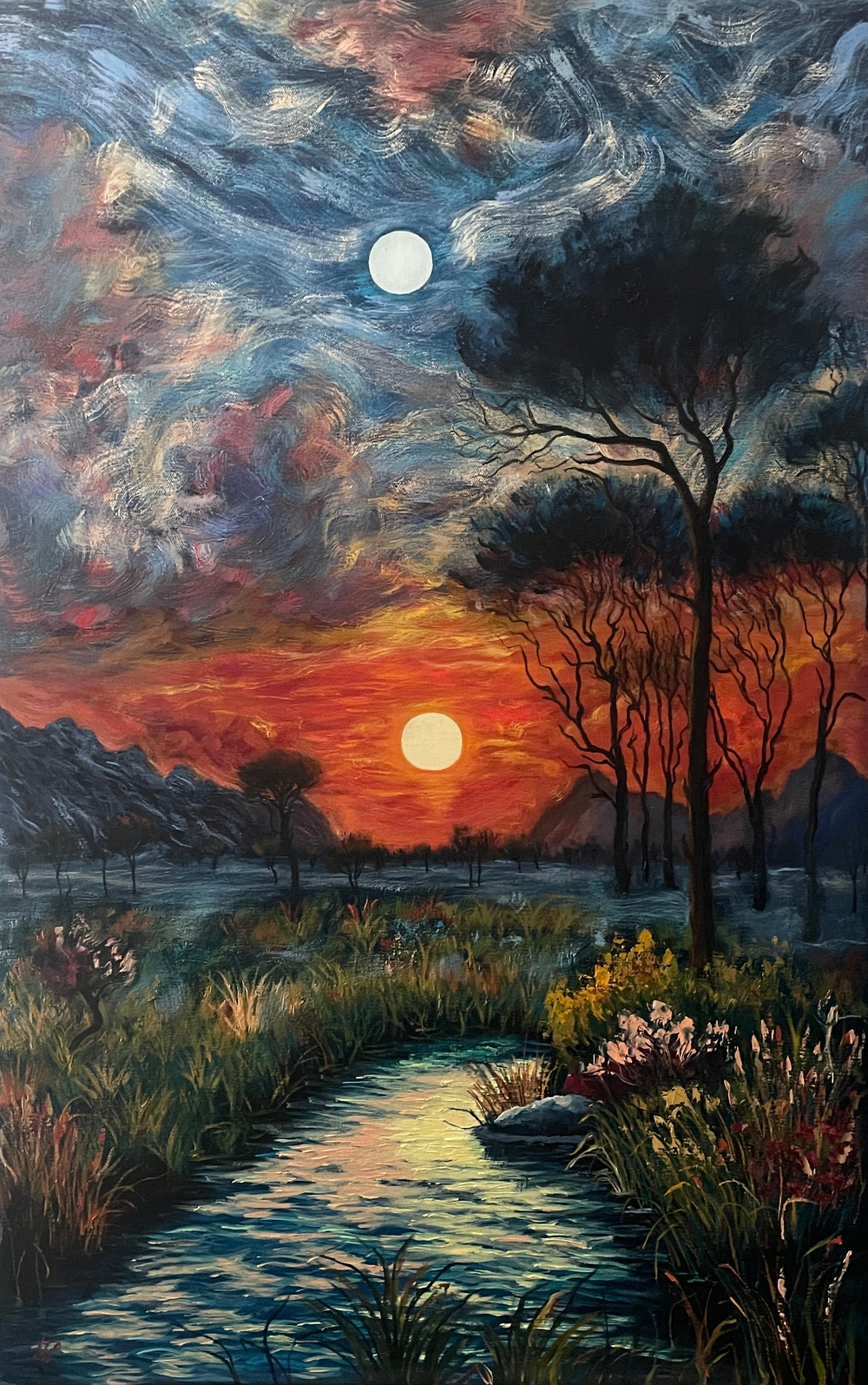 Картина маслом на холсте "Солнце и Луна" 70х110 см. Деревянный подрамник. Художник Наталия Осадчук