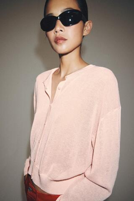 ZARA КАРДИГАН ИЗ ТОНКОГО ТРИКОТАЖА, ПАСТЕЛЬНО-РОЗОВЫЙ