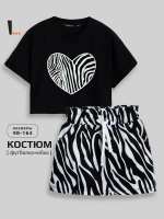 Черно-белый костюм для девочки с юбкой на весну