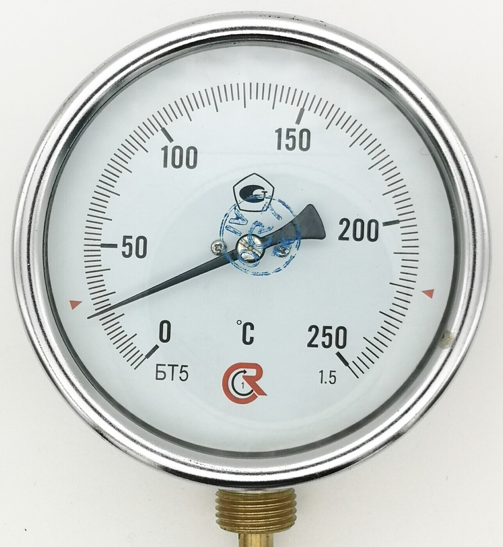 Термометр биметаллический БТ-52.211 (0+250) 250мм, G1/2, 1.5, радиальный, показывающий