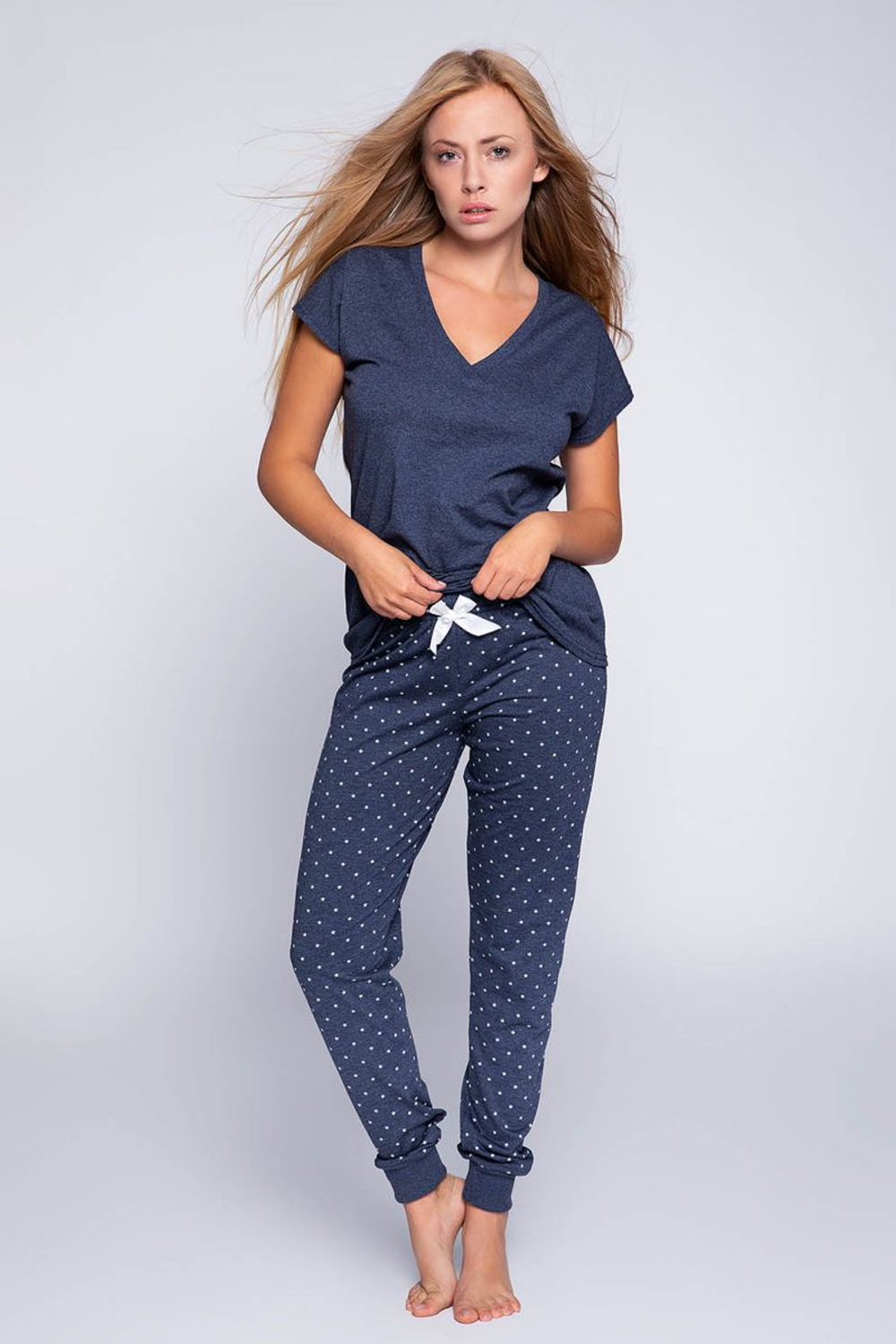 Стильная женская пижама Abigail с брючками (Размер: M) (Цвет: темно-синий)