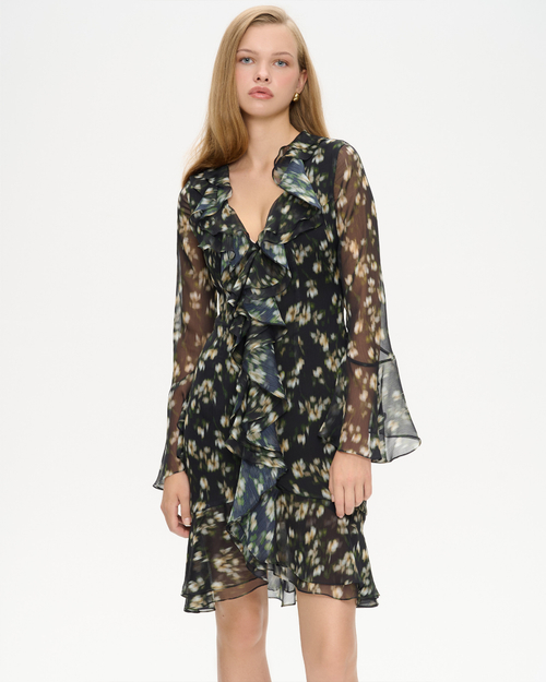 Платье мини из принтованного шифона с воланами