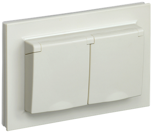 BRITE Розетка 2-местная с заземлением с защитными шторками и крышкой 16А в сборе IP44 РСбш12-3-44-БрКр бежевый IEK