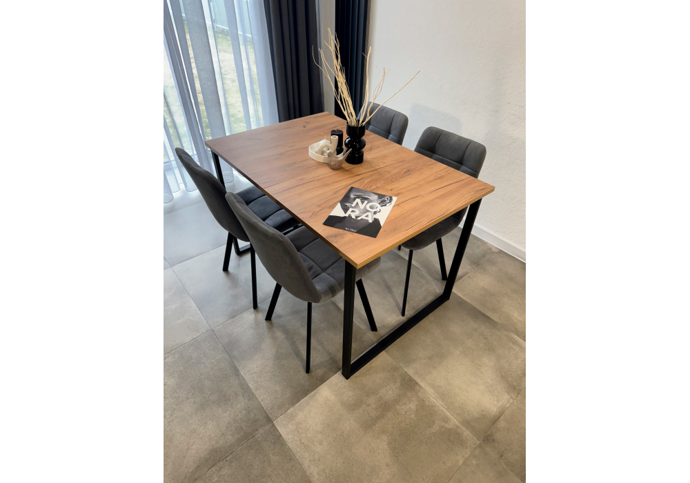 Стол деревянный Woodville Лиман 117 (157) x 77 дуб крафт золотой, черный матовый, ножки черные