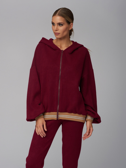 Женский хлопково-вискозный спортивный костюм бордовый с капюшоном