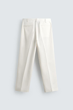 ZARA БРЮКИ REGULAR FIT ИЗ ВИСКОЗЫ И ХЛОПКА, ЖЕЛТОВАТО-БЕЛЫЙ