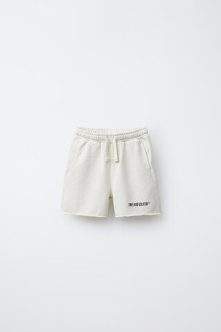 ZARA ШОРТЫ ИЗ МЯГКОЙ ТКАНИ С ЛОГОТИПОМ, ЭКРЮ