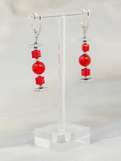 Серьги женские бижутерия из муранского стекла красные