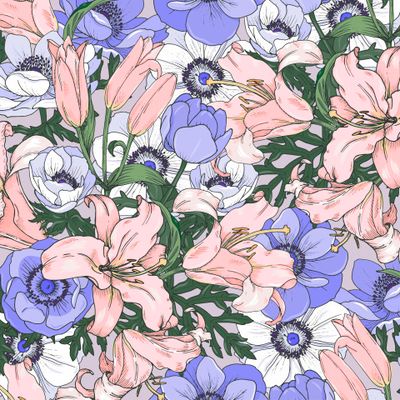 лилии и анемоны на светлом фоне