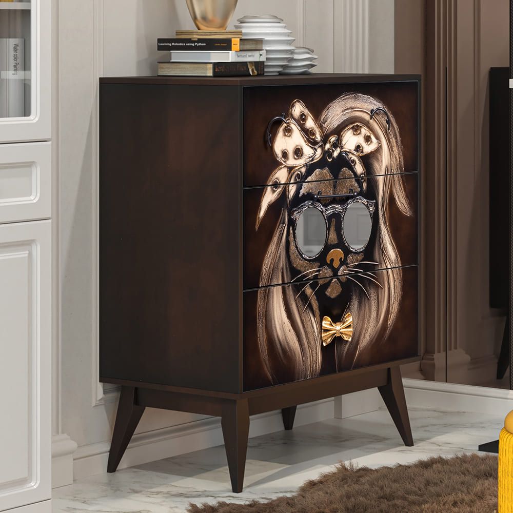 Комод Собака Микаэла с 3 ящиками Каштан