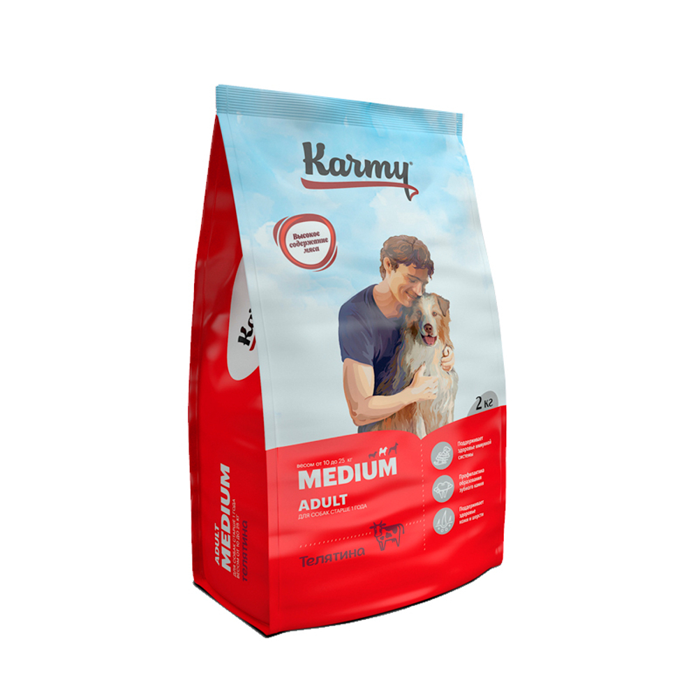 Сухой корм для собак средних пород старше 1 года Karmy Medium Adult Телятина