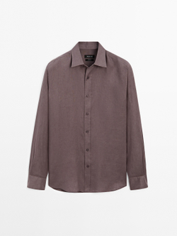 Massimo Dutti Рубашка приталенного кроя из 100% льна, баклажанный