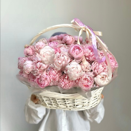 51 ароматный пион «Сара Бернар» в корзине. Букет 1160