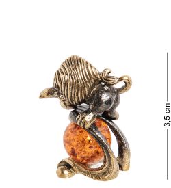 Народные промыслы AM- 316 Фигурка «Знак зодиака - Лев» (латунь, янтарь)