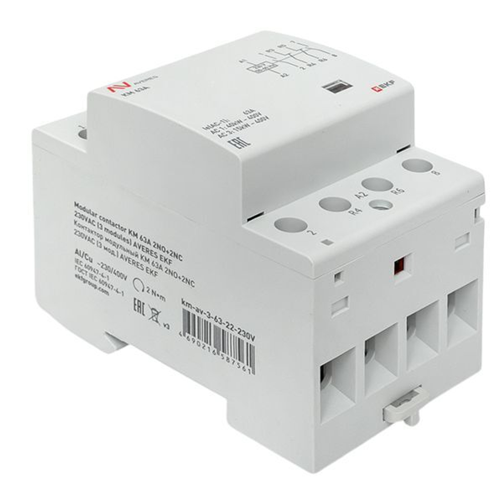 Контактор модульный EKF km-av-3-63-22-230V