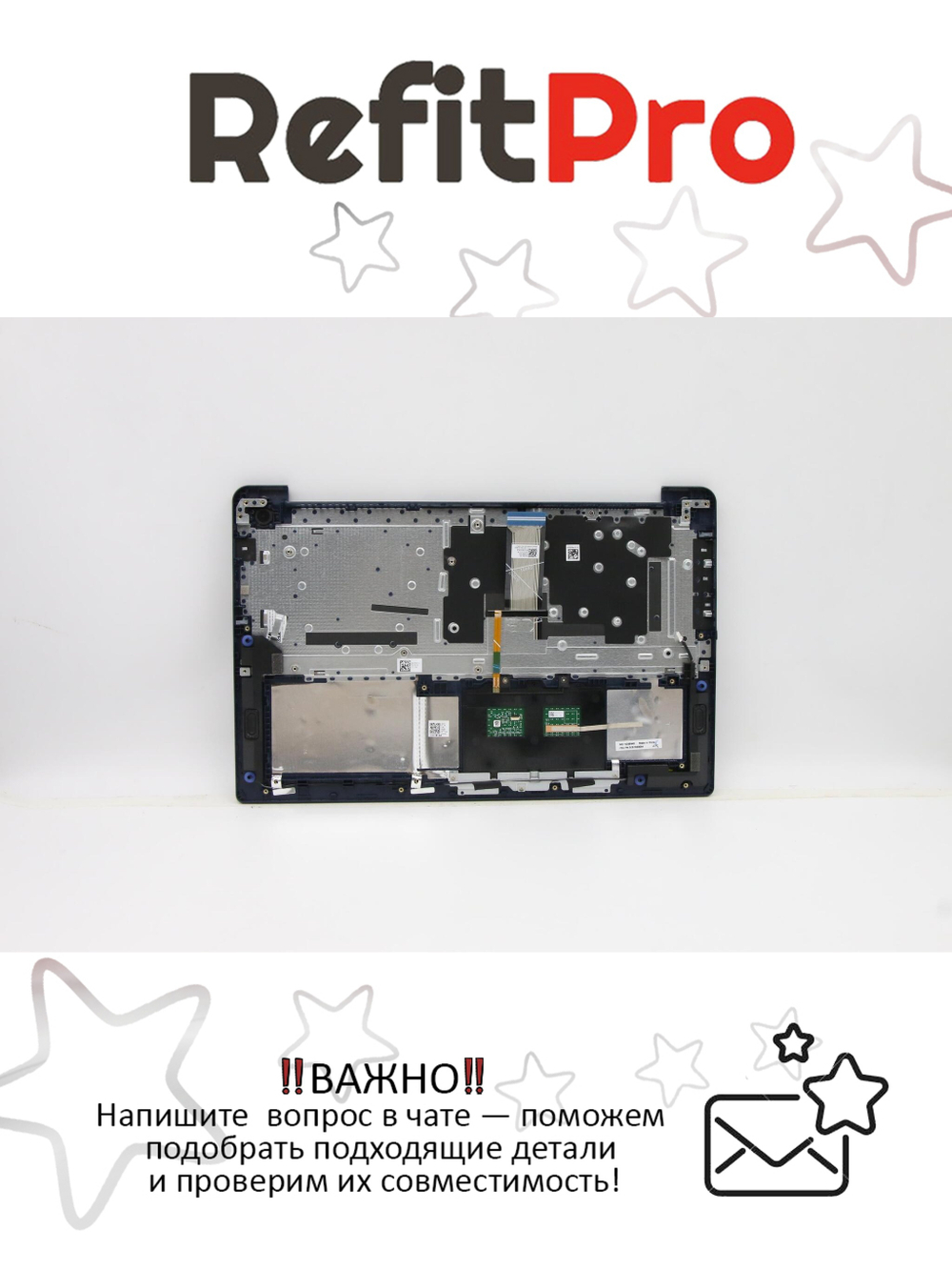 Верхняя панель с клавиатурой (топкейс) для ноутбука Lenovo 3-15ITL6 / ADA / ALC (W/O FingerPrint) с подсветкой, синяя, раскладка - русская (5CB1B69084)