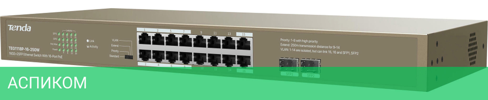 Коммутатор Tenda TEG1124P-24-250W