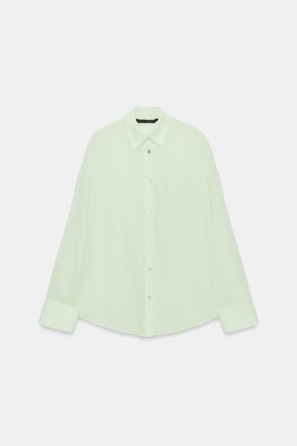 ZARA РУБАШКА ОВЕРСАЙЗ С КАРМАНОМ, БЕЛЫЙ/ЗЕЛЕНЫЙ
