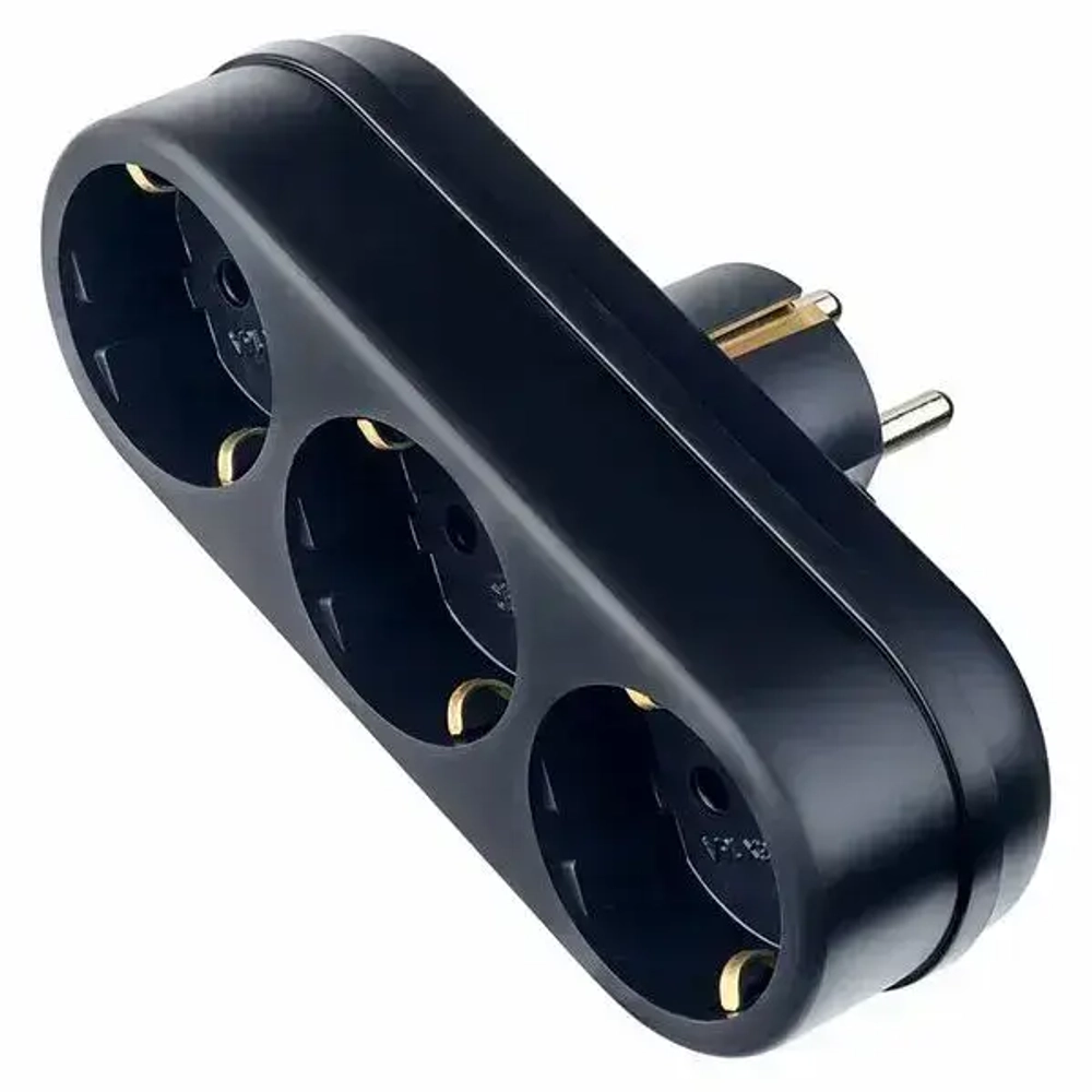 Тройник, разветвитель сетевой с заземлением TOKER 3L3, черный