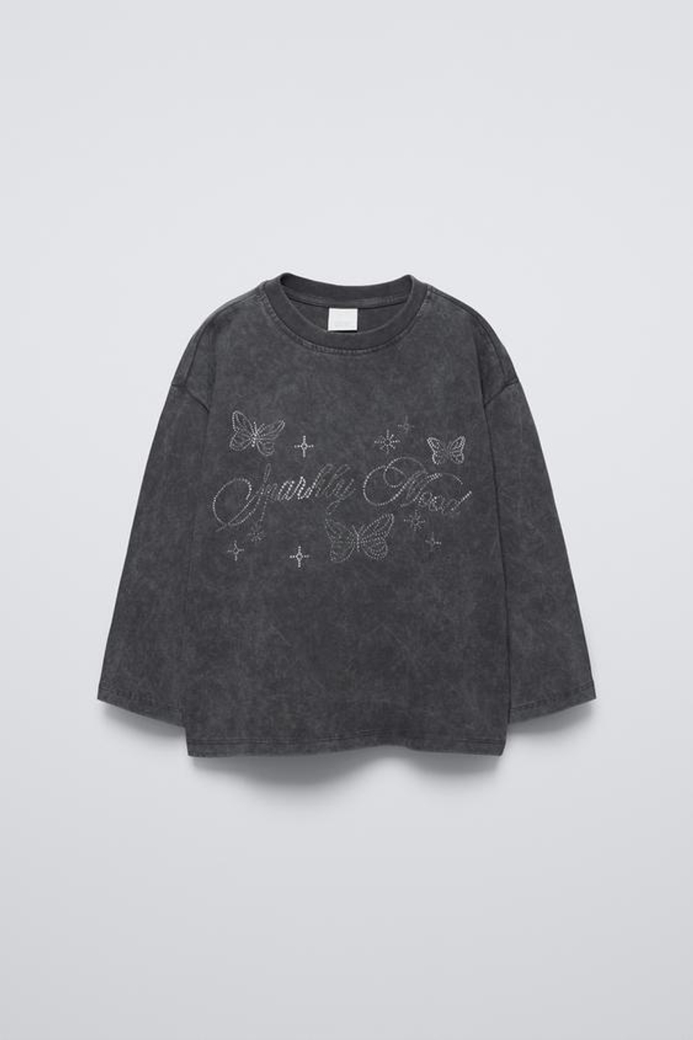 ZARA ФУТБОЛКА СО СТРАЗАМИ, АНТРАЦИТОВО-СЕРЫЙ