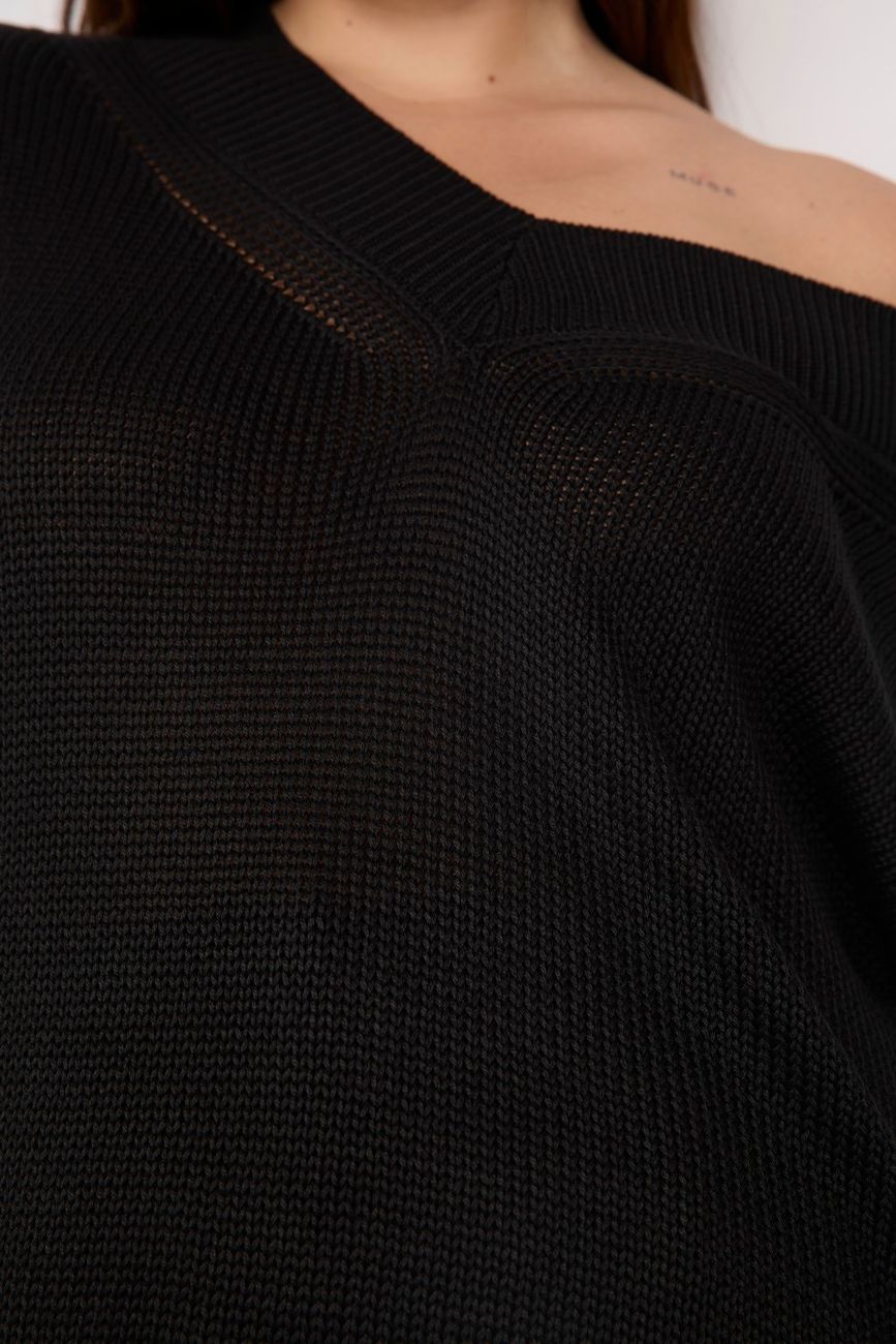 Джемпер вязаный на одно плечо, черный