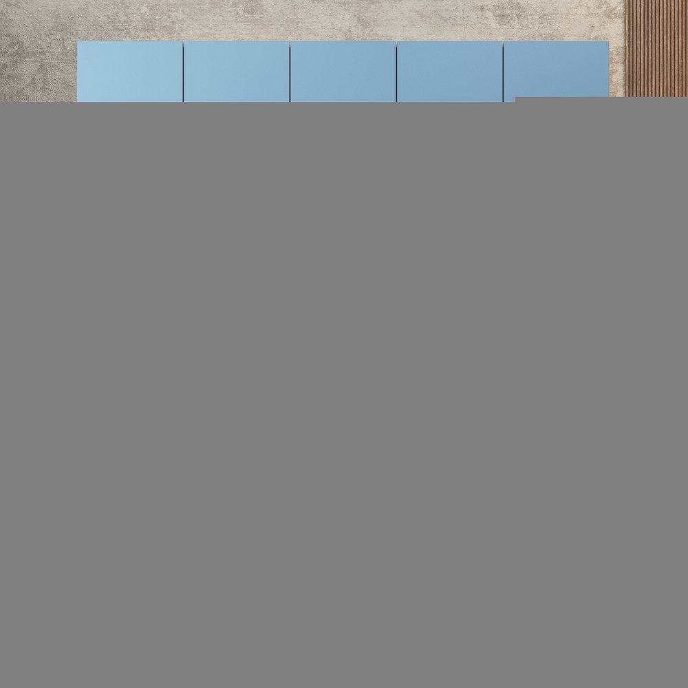 Шкаф Агератум МДФ четырехсекционный с антресолью и стеллажом в синей эмали - Дуб молочный 8622  240*45*220